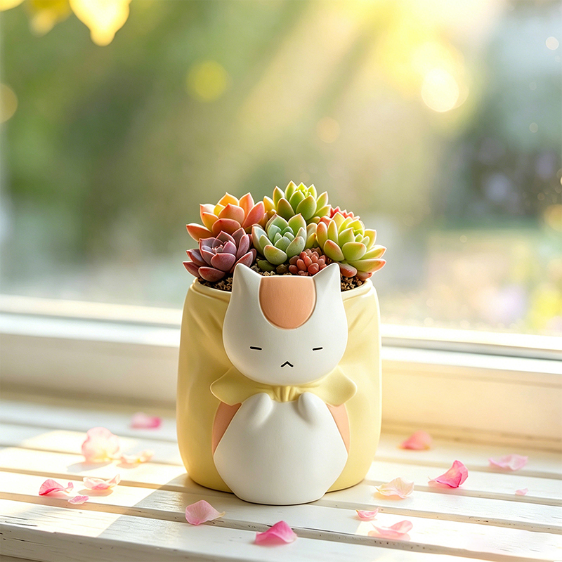 Sleepy Chubby Cat Resin Succul - Snake Plant Ceramic ulasan dan harga
